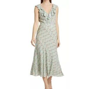 Paige Shona Floral Ruffled Midi Dress Women Size 8 NWT Cap Sleeves V Neck